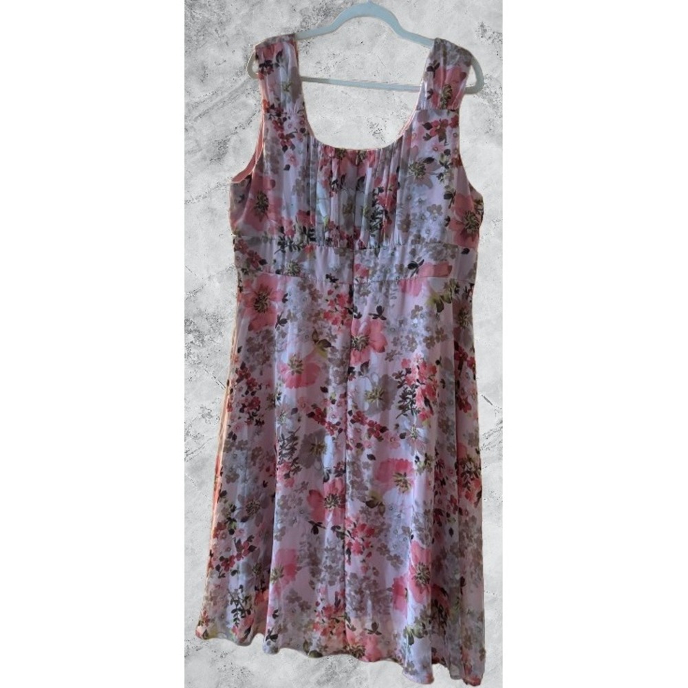 Signature Ella Pink Floral Empire Waist Chiffon Dress Plus Size 20W Sleeveless - Picture 2 of 7